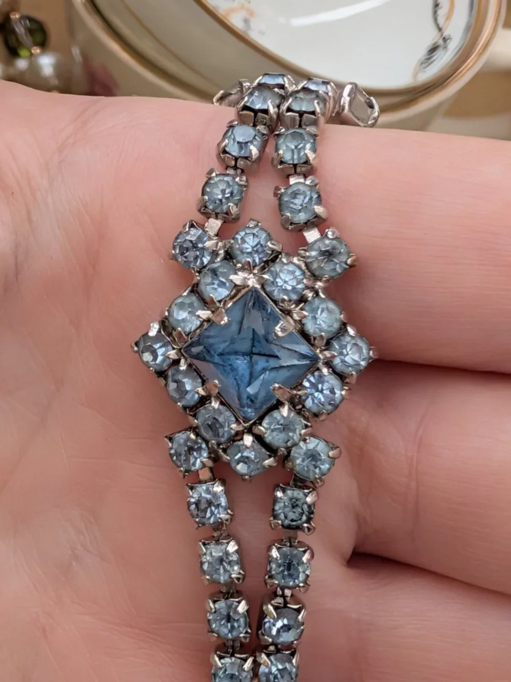 1930's - 1940's Art Deco Style Icy Blue Rhinestone Choker Necklace